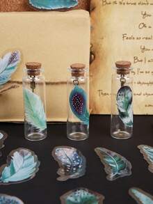 40张防水半透明PVC羽毛主题贴纸，适用于DIY子弹日记 - 綠色 - 查看 7