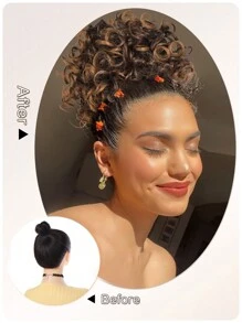 Puff抽繩蓬鬆馬尾毛糰捲鬆軟髮髻頭髮延伸合成短髮延伸頭髮片上做髮給女性 - 彩色 - 查看 5