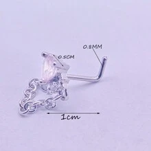 1件不鏽鋼銀色l型心形和球形吊墜,附立方氧化鋯鼻針鼻環,適用於女性日常穿戴 - 銀色 - 查看 2