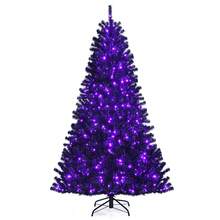 Costway 7ft Pre-lit PVC Christmas Tree Black w/ 500 Purple LED Lights - Black - View 2