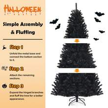 Costway 7ft Pre-lit PVC Christmas Tree Black w/ 500 Purple LED Lights - Black - View 8