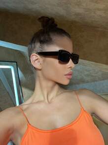 复古欧美风黑色方形时尚眼镜，沙滩露营时尚 - 黑色 - 查看 3