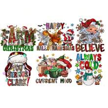 6入組自熨燙燙轉diy紅臉聖誕老人燙畫,燙貼衣物織物補丁,diy服飾配件燙畫 - 紅色 - 查看 1