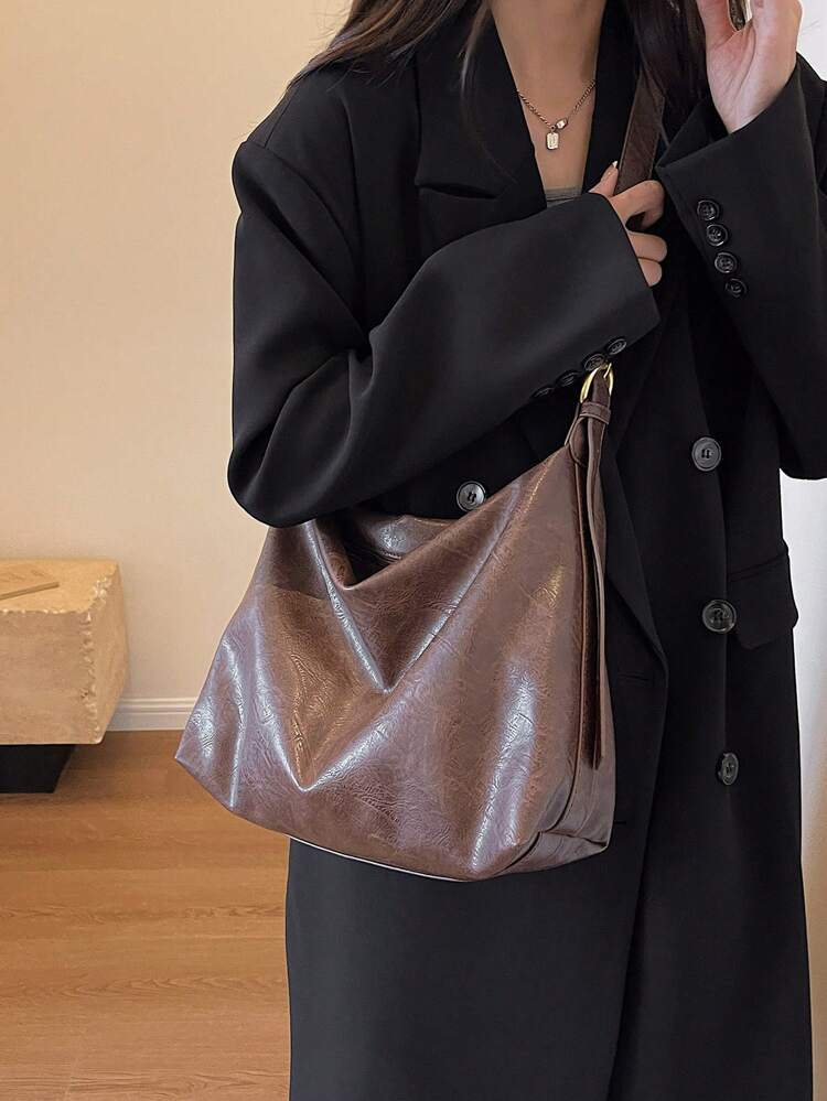 Casual Vintage Solid Color Pu Leather Women's Simple Crossbody Bag, Retro Inspired Vintage Bag For Women