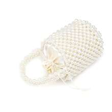 閃亮閃爍、閃閃發光,優雅精美的一件米色手編人造珍珠桶形女式手袋,適合晚宴裝扣包、晚宴派對女士手袋,適合女性,非常適合派對、婚禮、舞會和晚宴/宴會,是送給女性的最佳禮物 - 米色 - 查看 9