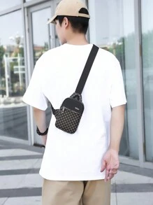 DINGXINYIZU 1入組PU皮革便攜式男士斜挎包，肩包，背包，適用於旅行，上班通勤，商務度假必備，輕便防盜，送給父親，丈夫，男友的禮物，正方形設計迷你父親節禮物，夏季大學生背包 - 金色 - 查看 2