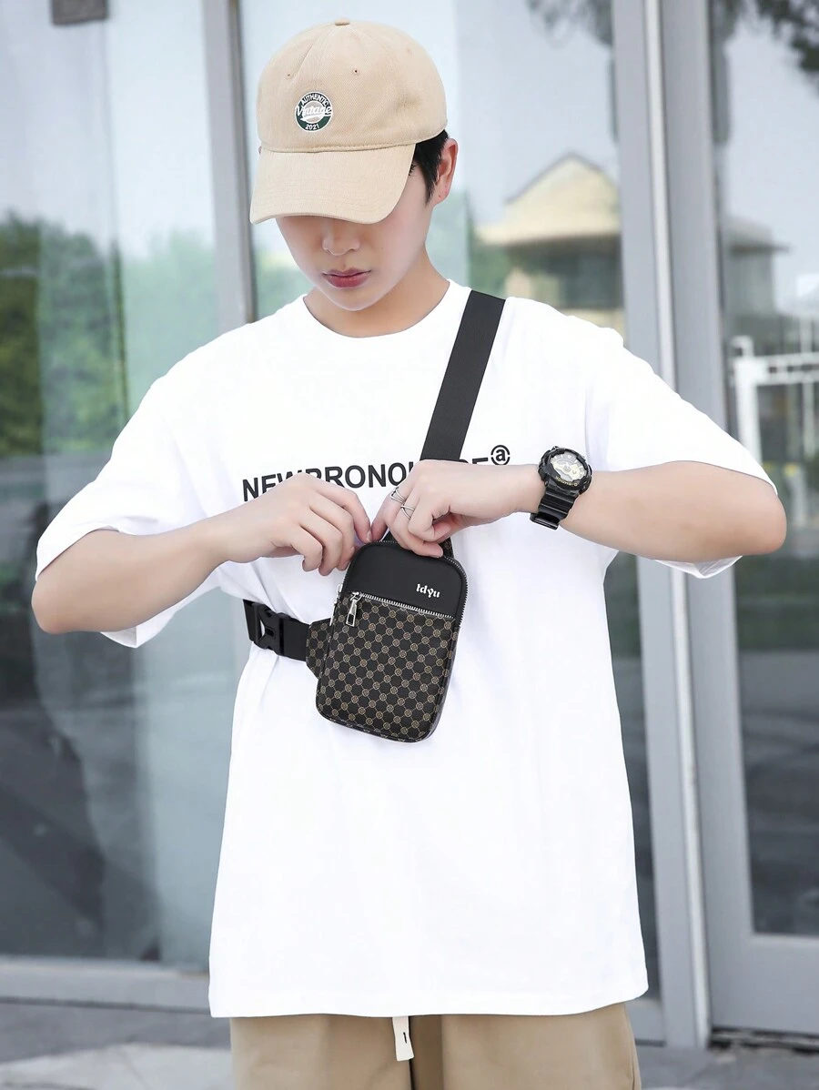 DINGXINYIZU 1入組PU皮革便攜式男士斜挎包，肩包，背包，適用於旅行，上班通勤，商務度假必備，輕便防盜，送給父親，丈夫，男友的禮物，正方形設計迷你父親節禮物，夏季大學生背包 - 金色 - 查看 1