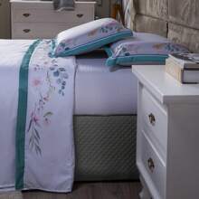 Jogo de Cama Lençol Fanari Branco/ QUEEN 04 Peças - Kit Conjunto Estampado com Fronhas Toque Macio Percal 200 Fios Estampa Floral Florido Flores