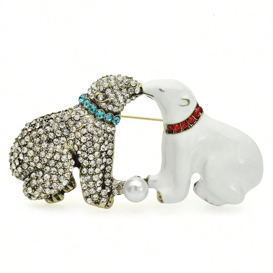 1入卡通北極熊親嘴心形胸針