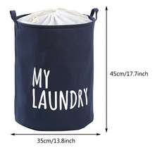 Home Use Cartoon Fabric Laundry Basket Foldable Waterproof Oxford Cloth Drawstring Clothes Hamper Storage Bin - Navy Blue - View 6