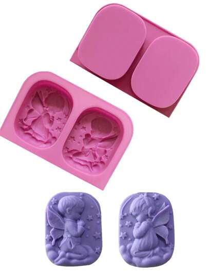 1 Pieza Molde De Silicona Para Jabón Con Diseño De Dos Agujeros Para Niño Y Niña Ángel, Molde De Silicona Para Jabón Casero, Velas Y Yeso Aromaterapia, Utilizado Para Hacer Decoraciones Para El Hogar, Adornos De Cristal, Arcilla Y Elementos Decorativos.