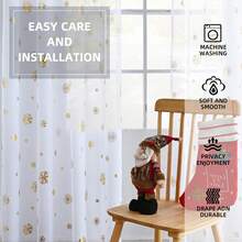 Youleyar 2 Panels Snowflake Christmas Sheer Curtains, Luxury Gold Foil Print Voile Sheer Curtains, Metallic Bronzing Treatment Pair for Holiday Window Decoration, Living Room - trắng - Xem 6