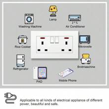 Dual 2-prong Outlets With Six Holes Wall Power Socket - White - View 2