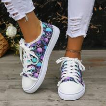 女性大尺碼休閒戶外平底帆布鞋,附綁帶,適用於聖誕節和萬聖節 - 彩色 - 查看 4