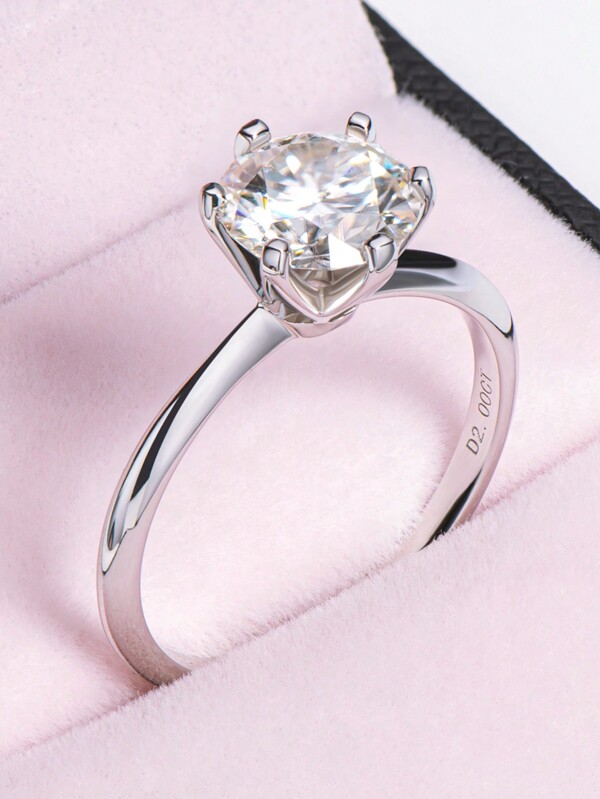 XUJIA 1 pieza Anillo de moissanita de 2 quilates para mujer, color D, VVS1, corte excelente de 8 mm redondo, anillo de compromiso solitario de plata de ley 925 con montura de seis garras, anillo de boda de aniversario clásico, regalo de joyería para ella