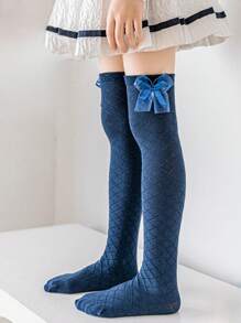 azul marino Bebé niñas recto con encaje Calcetines rodilla con lazo tacón diseño princesa Chicas Medias verano Niños vintage Vestido Calcetines escuela fiesta de cumpleaños de malla delgado regalo para pequeño uno - Azul Marino - Ver 1