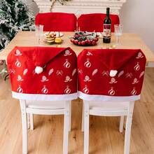 1pc Christmas Chair Cover, Santa Hat & Snowflake Pattern Chair Cap, Kitchen Dining Chair Stool Cover Set For Christmas Holiday Decoration - Red - View 2