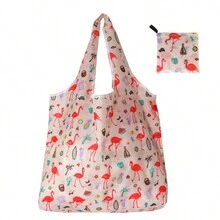 1 件可折疊收納袋,卡通圖案可重複家用折疊購物袋,便攜式時尚聚酯纖維手提收納袋 - 彩色 - 查看 3