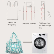 1 件可折疊收納袋,卡通圖案可重複家用折疊購物袋,便攜式時尚聚酯纖維手提收納袋 - 彩色 - 查看 6
