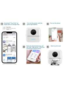 迷你便攜式照片印表機，考題印表機，附 5 卷熱感紙，適用於二維碼、待辦事項清單等的印表機，日常想法表達列印，列印每時每刻也適合辦公室 - 白色 - 查看 8