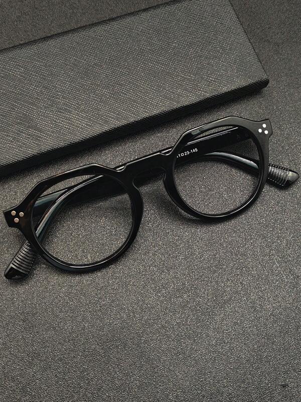 1pc Men's Personalized Fashion Ellipse Shape Eyeglasses With Rivet Design Clear Glasses Accessories