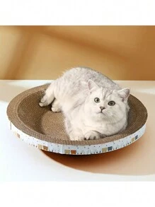 1入大型圓形瓦楞紙貓抓板和床,堅固耐用,部分顏色隨機 - 卡其色 - 查看 2