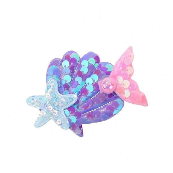 1pc Children's Mermaid Tail Shaped Hair Clip With Shell Pearl & Glitter Decoration, Suitable For Daily Wear And Parties