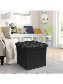 Taburete De Almacenamiento Cubo Para Reposar Y Guardar Cosas (38*38*35 cm) Plegable Anti Polvo Color Negro - Negro - Ver 2