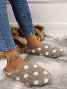 女款卡普洛爾圓點拖鞋,家用無聲防滑拖鞋,白色圓點拖鞋 - 咖啡棕 - 查看 4