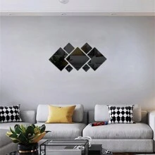 7pcs S Size New Rhinestone Acrylic Wall Sticker Mirror Asymmetric Mirror Vanity Mirror Living Room Decoration Decorative Mirrors Full Mirror - Black - View 1