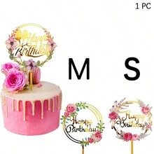 1pc Rose Gold Happy Birthday Cake Topper Decoration Tool For Birthday Party Or Baby Shower, Acrylic Material - Multicolor - View 6