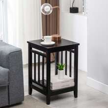 Duhome 24" Slat Tall Wood End Table, Wood Side Table With Storage Shelf Bedside Nightstand Square Sofa Table For Living Room Bedroom