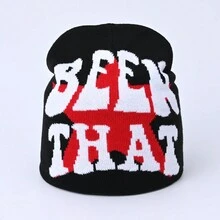 Street 1pc Warm And Stylish Windproof Knitted Hat Embroidered With 'been That' Gothic Letters, Unisex - Perfect For Skiing And Cold Weather - Black and White - View 3