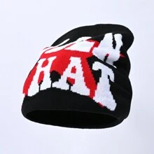 Street 1pc Warm And Stylish Windproof Knitted Hat Embroidered With 'been That' Gothic Letters, Unisex - Perfect For Skiing And Cold Weather - Black and White - View 5