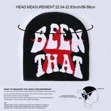 Street 1pc Warm And Stylish Windproof Knitted Hat Embroidered With 'been That' Gothic Letters, Unisex - Perfect For Skiing And Cold Weather - Black and White - View 6