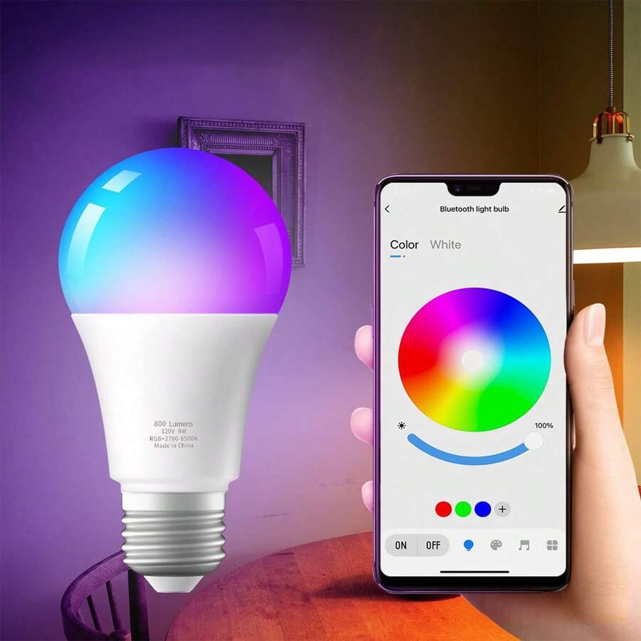Charkee 應用程式控制的智慧燈泡,rgb 變色 Led 燈泡音樂同步,適用於房間的智慧 Led 燈泡,a19 E26 800lm,6 包(不支援 Wifi) - 彩色 - 查看 1