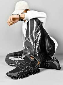 男士運動鞋秋季新款網布刀鞋,休閒跑步鞋,大尺碼45-46 - 黑與白 - 查看 4