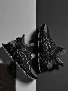 男士運動鞋秋季新款網布刀鞋,休閒跑步鞋,大尺碼45-46 - 黑與白 - 查看 5