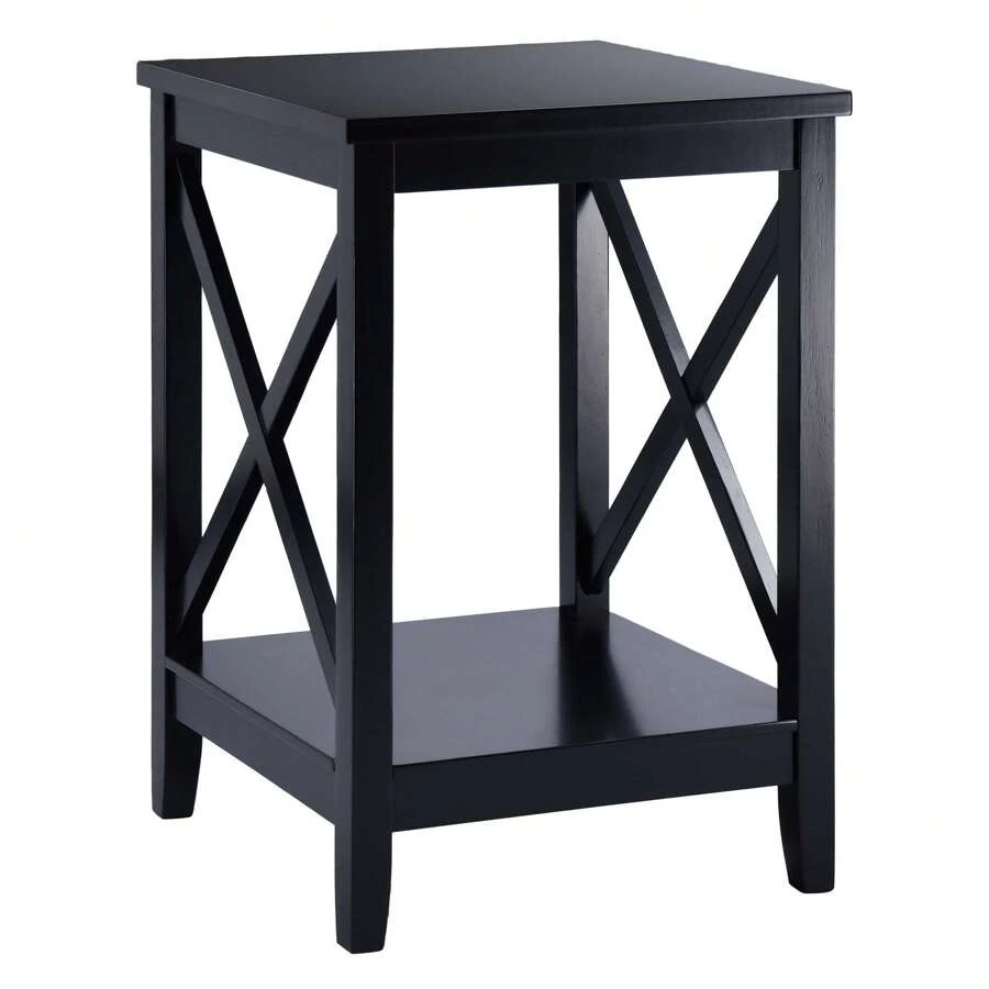 Duhome 24" X-Side Tall Wood End Table, Versatile White Nightstands With Storage Shelf Wood Square Bedside Table with Crossbuk For Living Room Bedroom