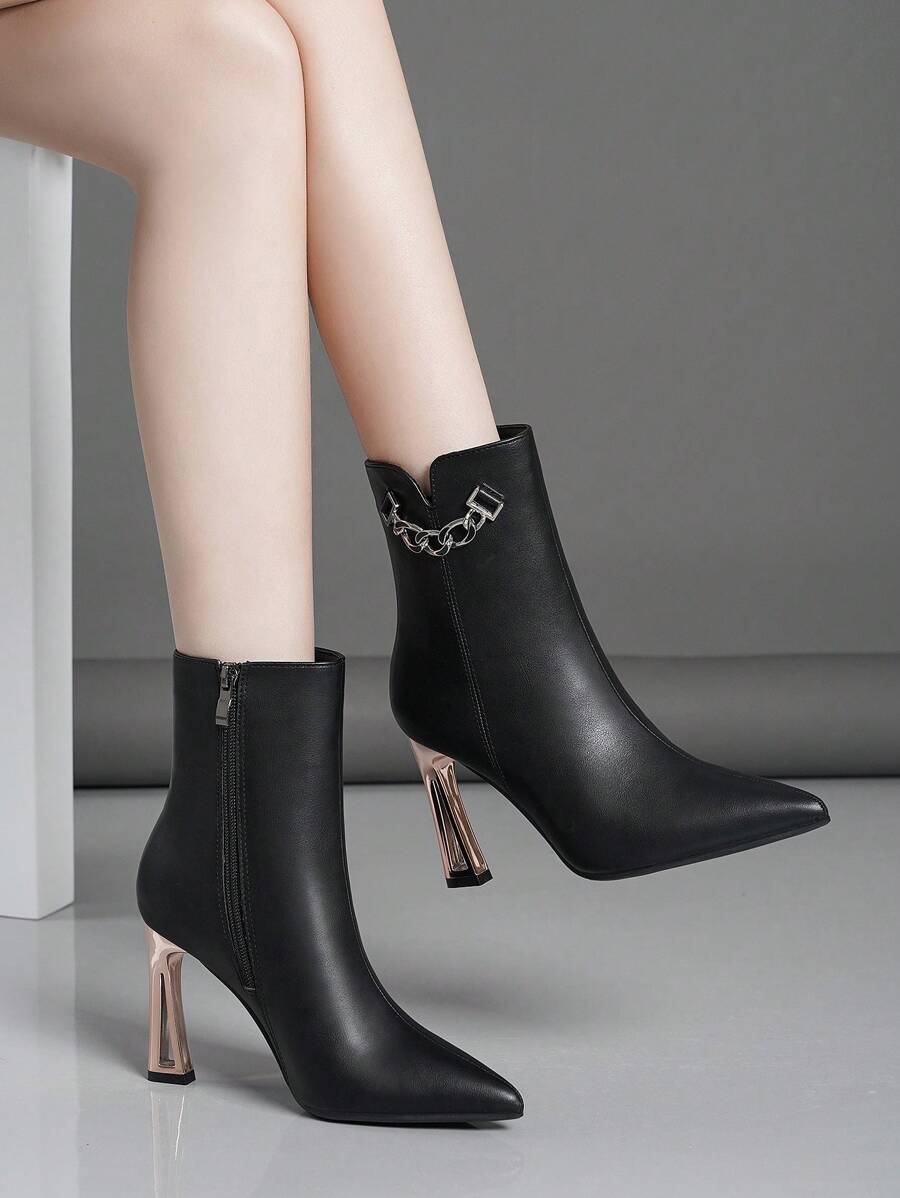 女款時尚細跟高跟短靴