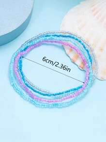 4 piezas/set Pulsera tobillera elástico playa vacación estilo de colores arroz rosario - Multicolor - Ver 3