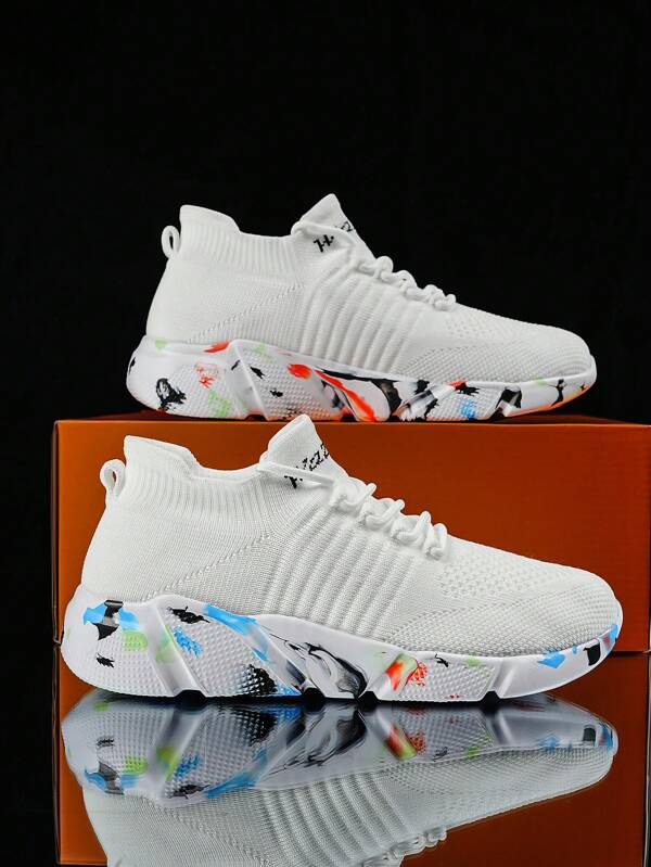 Pour Homme Blanc Léger Absorption De Choc Respirant Chaussures De Course , Élastique Décontracté Chaussures De Sport , Baskets Glissantes