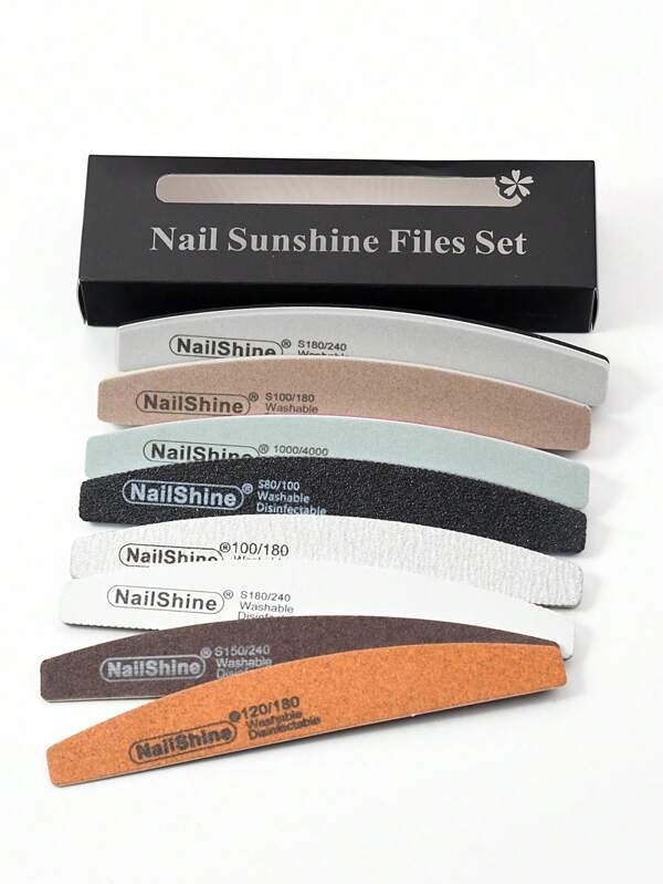 NailShine Mix Grit Nail File 80 100 150 180 240 320 Grit 8Pcs/Lot Nail File Moon Style Nail Polish File Set Waterproof Professional Nails Files Nail Sanding Block File Emery Board,Nail Supplies,Nail Tools,Nail Art Tools,Back To School,Nails,Nail Tools For Press On Nails