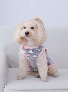 1pc Star & Moon Coral Velvet Basic Vest Jacket With Open Back And Warm Design, Suitable For Small And Medium Pets (cats And Dogs) For Indoor And Outdoor Wear In Autumn And Winter
