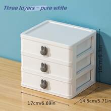 1pc Cartoon Desktop 3-layer Storage Box With Transparent Mini Drawers For Desk, Plastic Rabbit Shaped Stationery Organizer - 3 layers white + gray rabbit - View 1