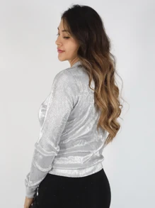 Chamarra metalica, cierre. - Plateado - Ver 2