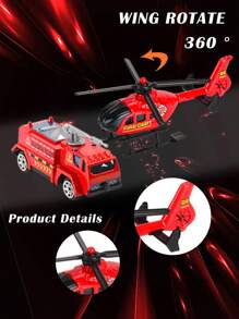NEUSNEY 1 Set Of Inertial Trailer Truck Toy For Children, 1:64 Alloy Construction Vehicle Excavator Rolling Compactor Fire Rescue Helicopter, Plastic 4 Pieces Scene Simulation Parent-Child Interaction Christmas Gift For Boys And Girls,Toys For Boys,Boys Toys,Boy Toys,Boys Toys,Boy Toys,Fire Truck,Back To School