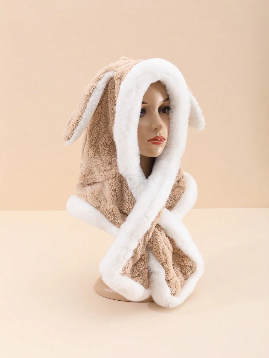 1pc Women's Rabbit Ears Design Fun Hat, Winter Fashion & Warmth - Beige - View 1