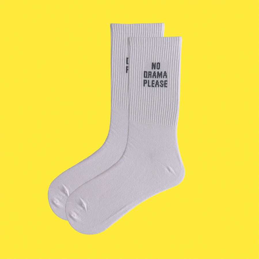 Men's No Drama Please Letter Print Mid-calf Socks - Multicolor - View 1
