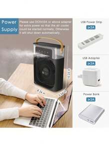 1pc Portable Air Conditioner, Household Small Air Cooler, Portable Air Adjustment For Office, 3 Speed Air Cooling Fan Humidifier, 5pcs Humidified Spray Heads For Home Appliances - Army Green - View 4